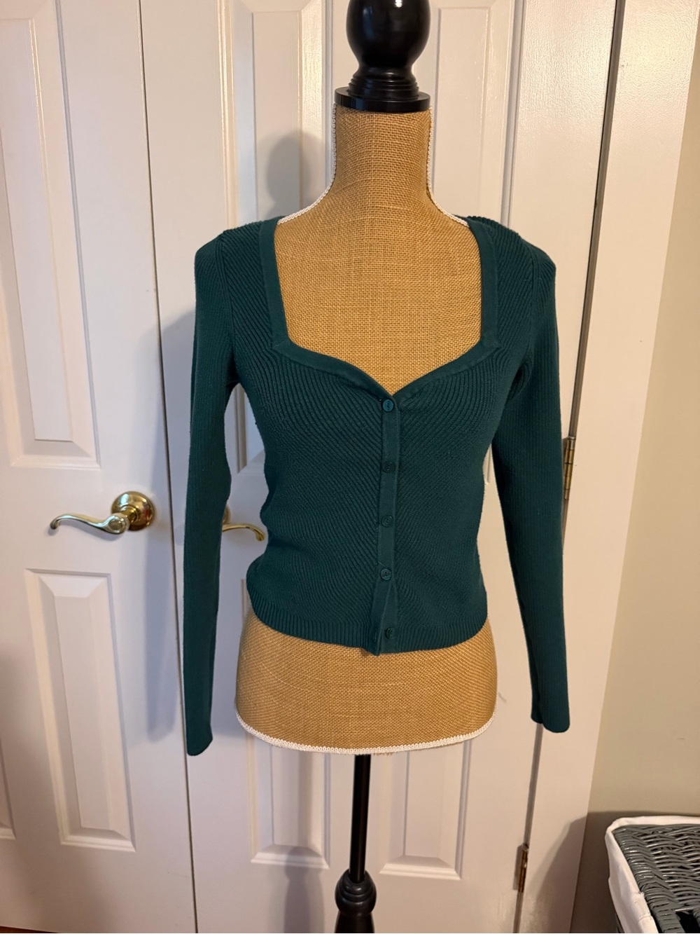 Abercrombie & Fitch Teal Ribbed Button-Front Cardigan